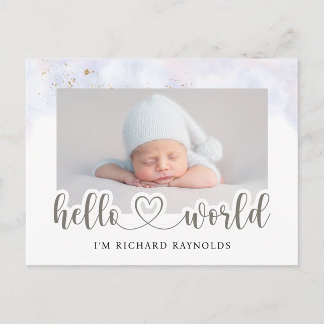 Carte Postale Budget Hello World Baby Boy Faire-part Card (Devant)