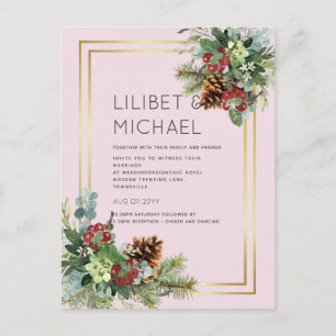 Carte Postale BUDGET Hiver Baies rouges Pine Cônes Mariage