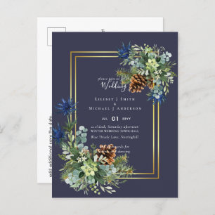Carte Postale BUDGET Hiver Bleu Chardon Mariage Invite