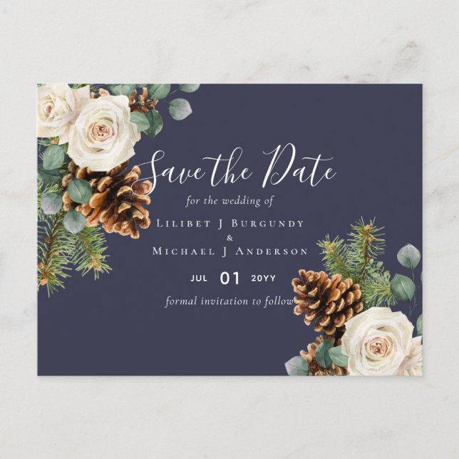 Carte Postale BUDGET Hiver Eucalyptus Pine Cônes Mariage (Devant)