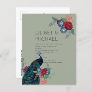 Carte Postale Budget Mariage de automne d'hiver Peacock Bleu Bou