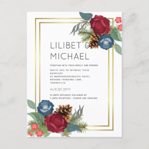 Carte Postale BUDGET Mariage d'hiver Bourgogne Bleu sarcelle Mo