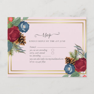 Carte Postale BUDGET Mariage d'hiver Bourgogne Turquoise Bleu mo