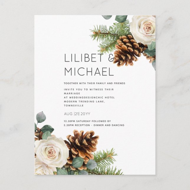 Carte Postale BUDGET Mariage d'hiver Eucalyptus Roses de verdure (Devant)