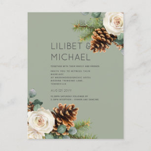 Carte Postale BUDGET Mariage d'hiver Eucalyptus Roses de verdure