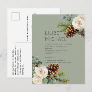 Carte Postale BUDGET Mariage d'hiver Eucalyptus Végétation Roses