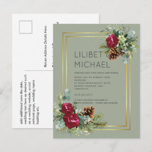 Carte Postale BUDGET Mariage d'hiver Rose Bourgogne Eucalyptus