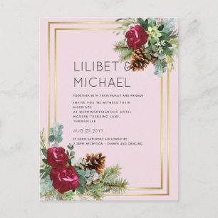 Carte Postale BUDGET Mariage d'hiver Rose Bourgogne Eucalyptus