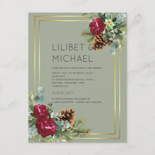 Carte Postale BUDGET Mariage d'hiver Roses Bourguignon Eucalypt