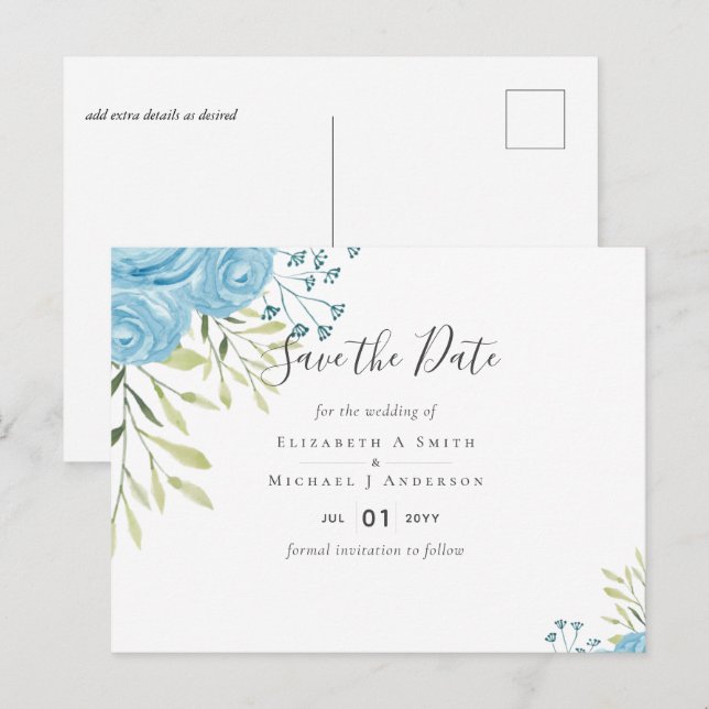 Carte Postale Budget Mariage Dusty Blue Rose (Devant / Derrière)