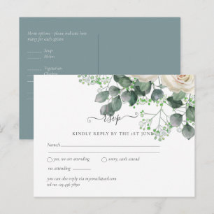 Carte Postale Budget Mariage Feuille de White Roses Sage Eucalyp