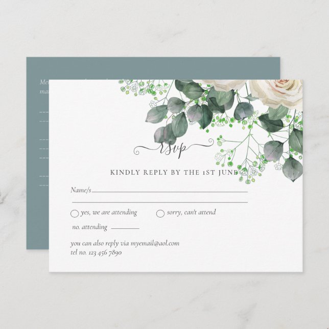 Carte Postale Budget Mariage Feuille de White Roses Sage Eucalyp