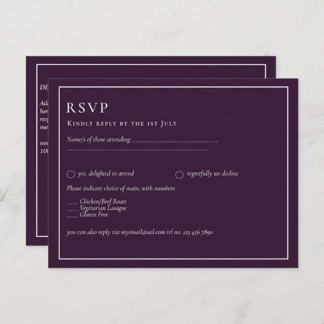 Carte Postale BUDGET Mariage PLUM PURPLE Monochrome Simple (Devant / Derrière)