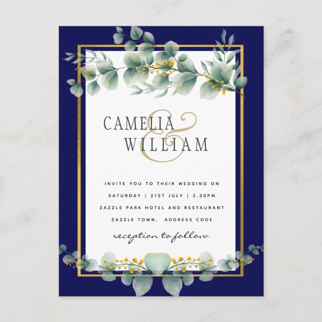 Carte Postale BUDGET MARINE OR Eucalyptus Mariage Inviter QR COD (Devant)