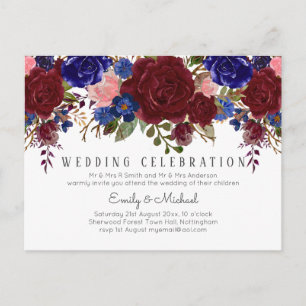 Carte Postale BUDGET Marsala bleu rose Faire-part de mariage flo