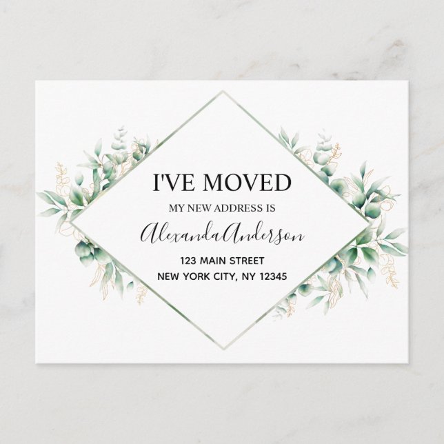 Carte Postale Budget Moving Announcement Eucalyptus Greenery (Devant)