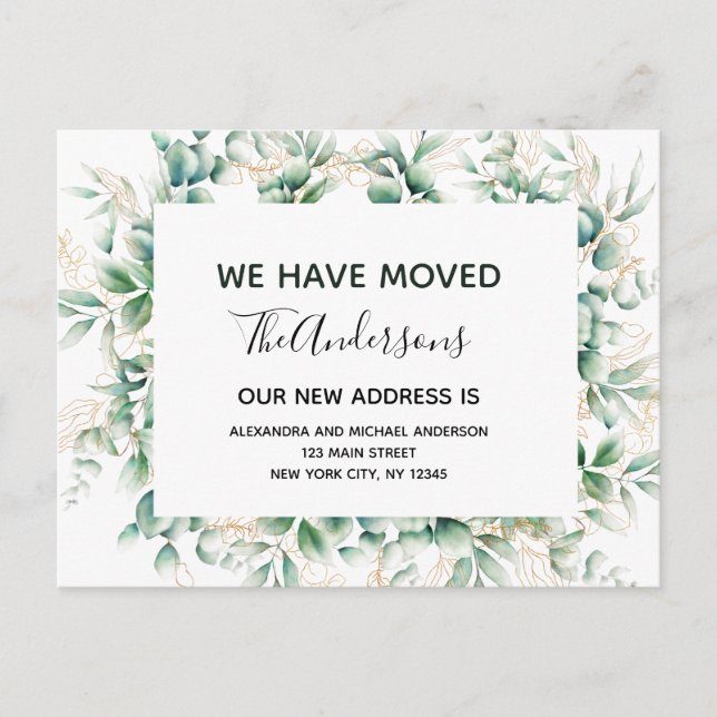 Carte Postale Budget Moving Announcement Eucalyptus Greenery (Devant)