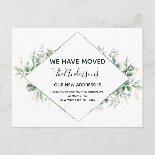 Carte Postale Budget Moving Announcement Eucalyptus Greenery (Devant)