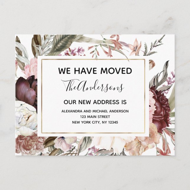 Carte Postale Budget Moving Faire-part Boho Mauve Floral (Devant)