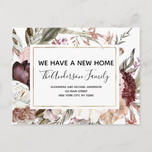 Carte Postale Budget Moving Faire-part Boho Mauve Floral Postc