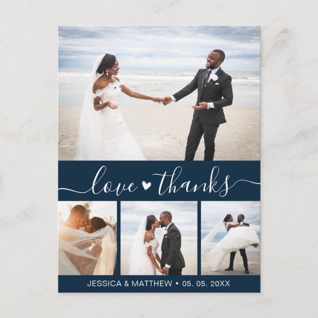 Carte Postale Budget Navy Script Pic Wedding Thank You Postcard (Devant)