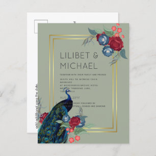 Carte Postale BUDGET Peacock Bleu Bourgogne Mariage de automne d