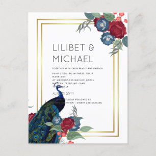 Carte Postale BUDGET Peacock Bleu Bourgogne Mariage de automne d