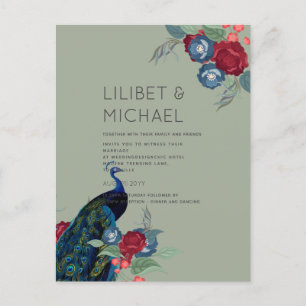 Carte Postale BUDGET Peacock Bleu Bourgogne Mariage de automne d