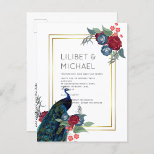 Carte Postale BUDGET Peacock Bleu Bourgogne Mariage de automne d