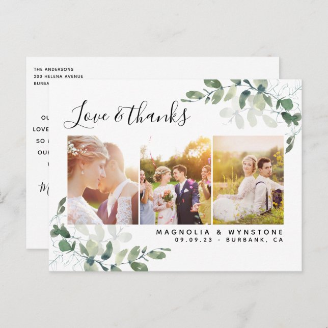 Carte Postale Budget Photo Eucalyptus Mariage Merci (Devant / Derrière)