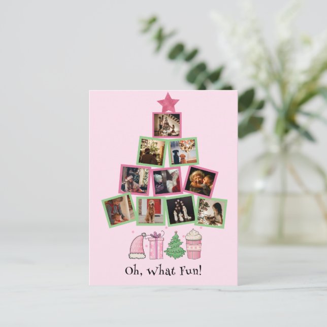Carte Postale Budget Photo Oh What Fun Pink & Green Christmas (Debout devant)