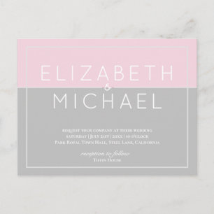 Carte Postale Budget Pink Grey Faire-part de mariage moderne