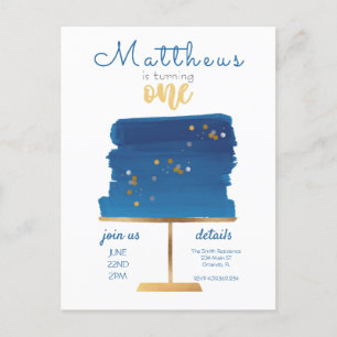 Carte Postale Budget   Premier anniversaire bleu, argent et or