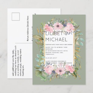 Carte Postale BUDGET Rose Blush Floral Sage Mariage