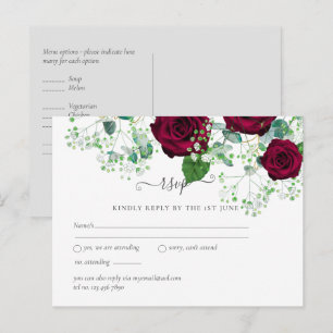 Carte Postale BUDGET Roses rouges de Bourgogne Gypsophile MARIAG