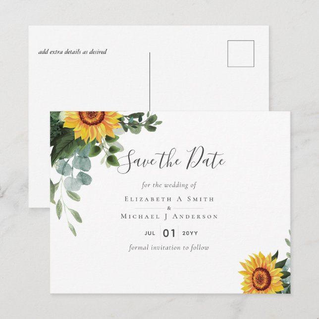 Carte Postale BUDGET Russe tournesol Eucalyptus Mariage Feuille (Devant / Derrière)