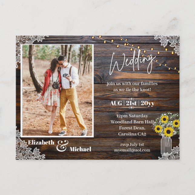 Carte Postale BUDGET Rustic PHOTO Mariage Enregistrer la date Ca (Devant)