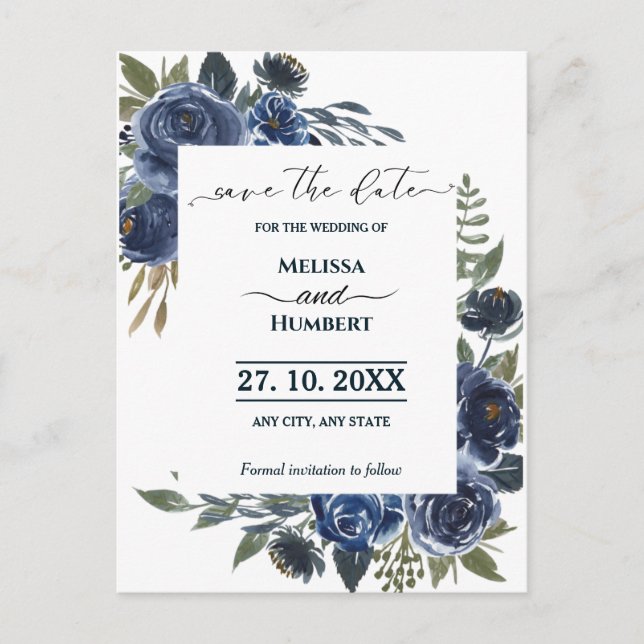 Carte Postale Budget Rustique Bleu Vert Eucalyptus Enregistrer L (Devant)