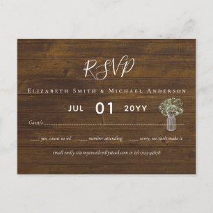 Carte Postale Budget Rustique Gypsophila Mason Jar Wedding RSVP