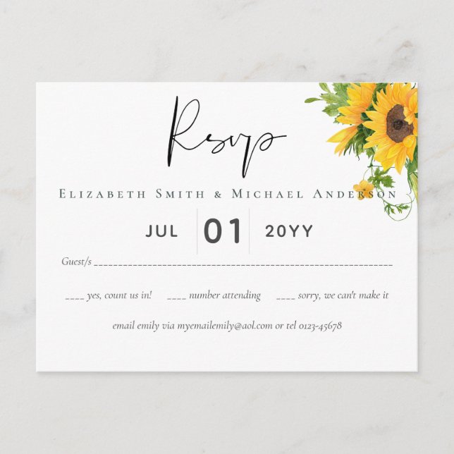 Carte Postale Budget Rustique Tournesols Mariage Sud (Devant)