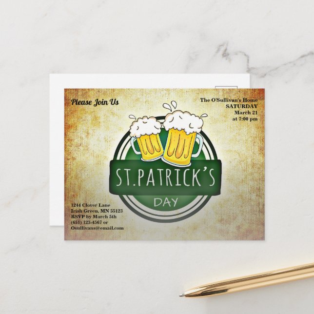 Carte Postale Budget St Patrick's Day Party Irish Brew Paper (Devant/Arrière en situation)