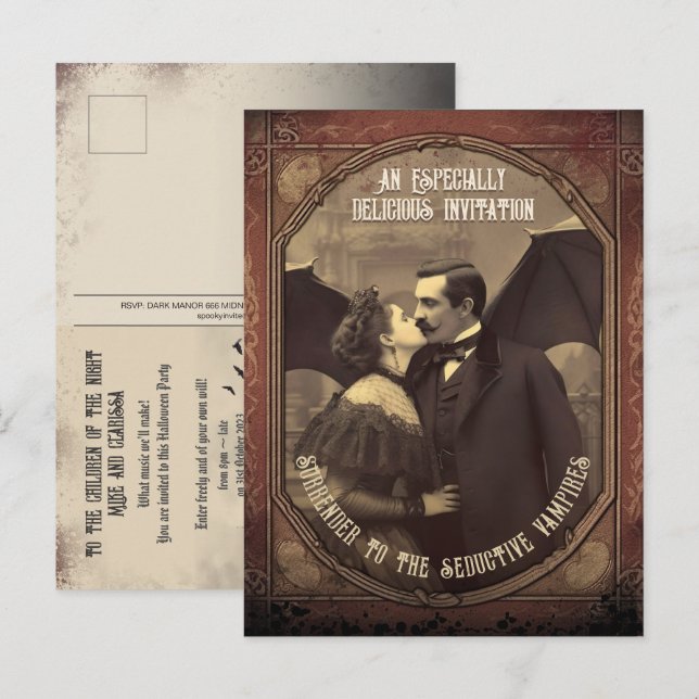 Carte Postale Budget Vampire Kiss Vintage Halloween Invitation (Devant / Derrière)
