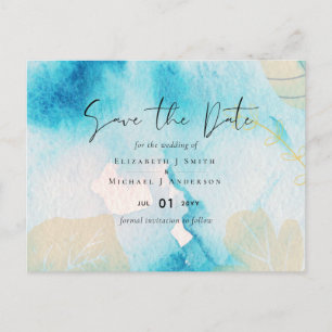 Carte Postale BUDGET Verre bleu Mariage Aquarelle