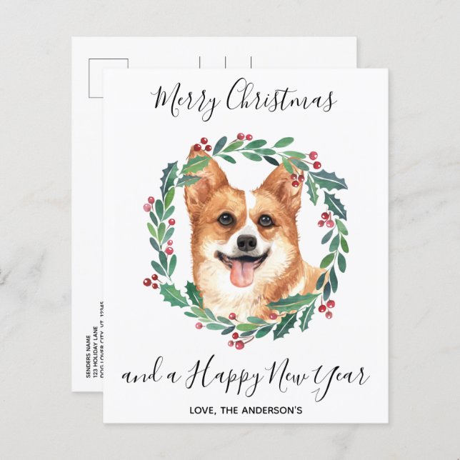 Carte postale Budget Welsh Corgi Chien Merry Chris (Devant / Derrière)