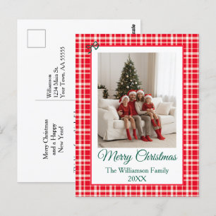 Carte Postale Buffalo Check Style Cadre photo Joyeux Noël
