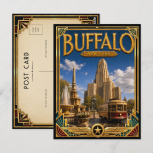 Carte Postale Buffalo New York Art Déco vintage de l'âge d'or