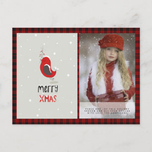 Carte Postale Buffalo Plaid Photo Noël Folkart Red Robin