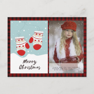 Carte Postale Buffalo Plaid Photo Noël Nouvel An Folk Art 2