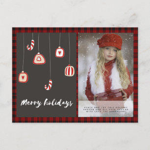 Carte Postale Buffalo Plaid Photo Noël Nouvel An Folk Art Bauble