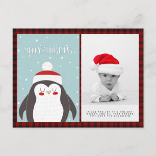 Carte Postale Buffalo Plaid Photo Noël Pingouin Folkart
